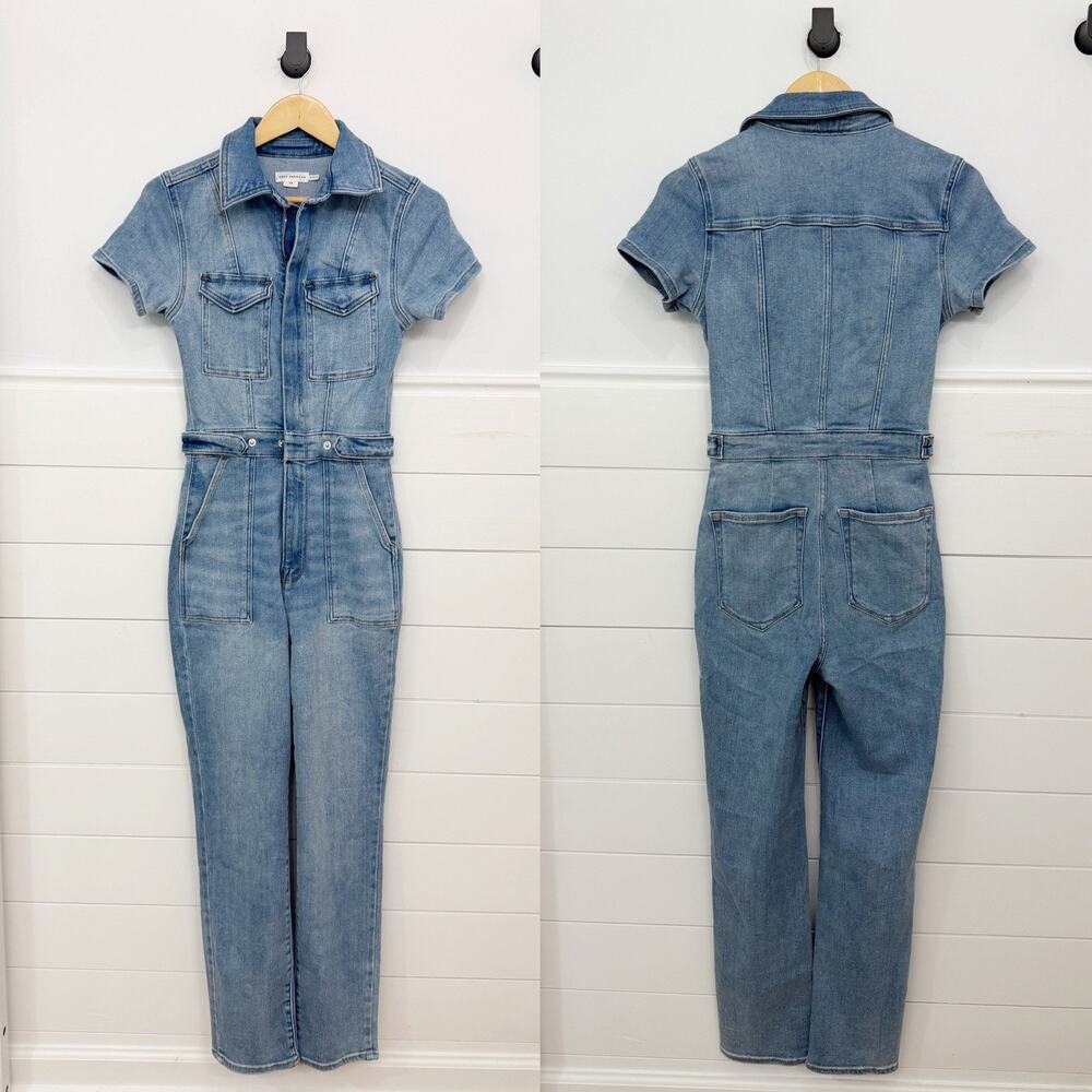 Women’s Good American Fit For Success Jumpsuit Blue Denim Jean Size XS